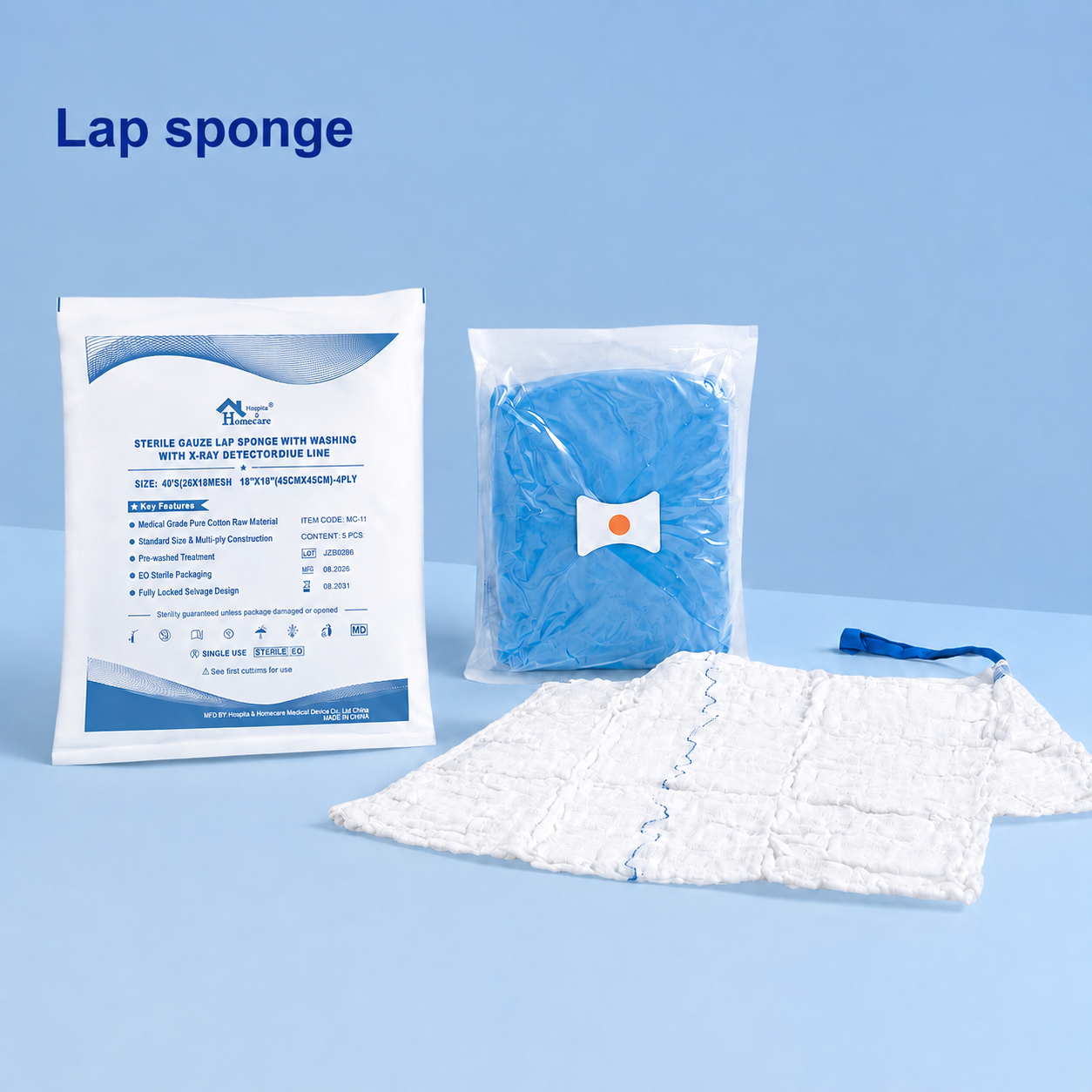 Sterile Gauze Lap Sponge with Washing with X-RAY Detectordiue Line